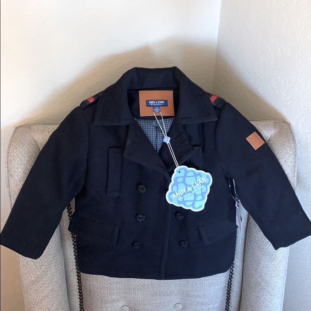 Andy & Evan 2T Boys Navy Blue Pea Coat
